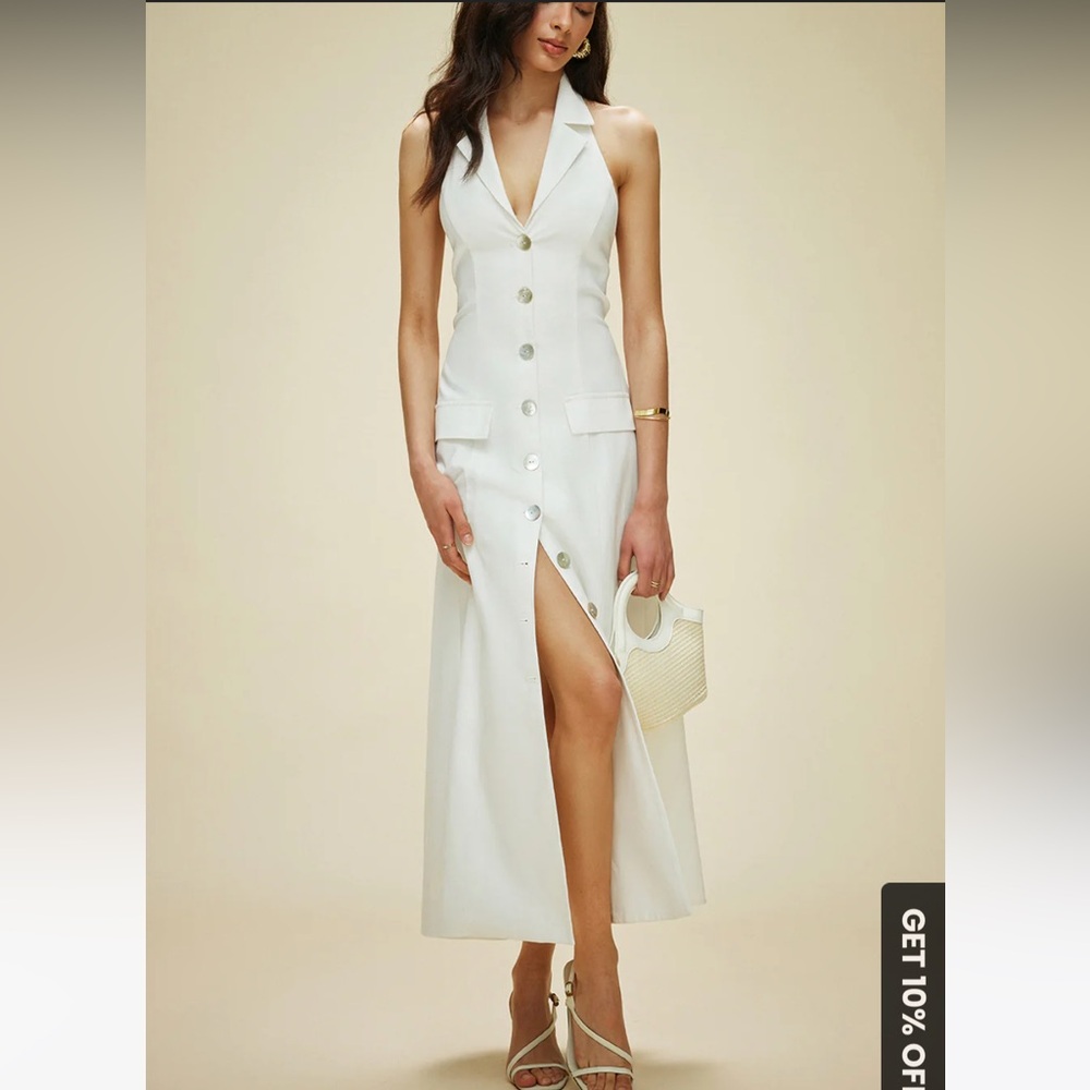 Commense Cotton & Linen Pocket-Detail Halter Neck Tie-Back Dress